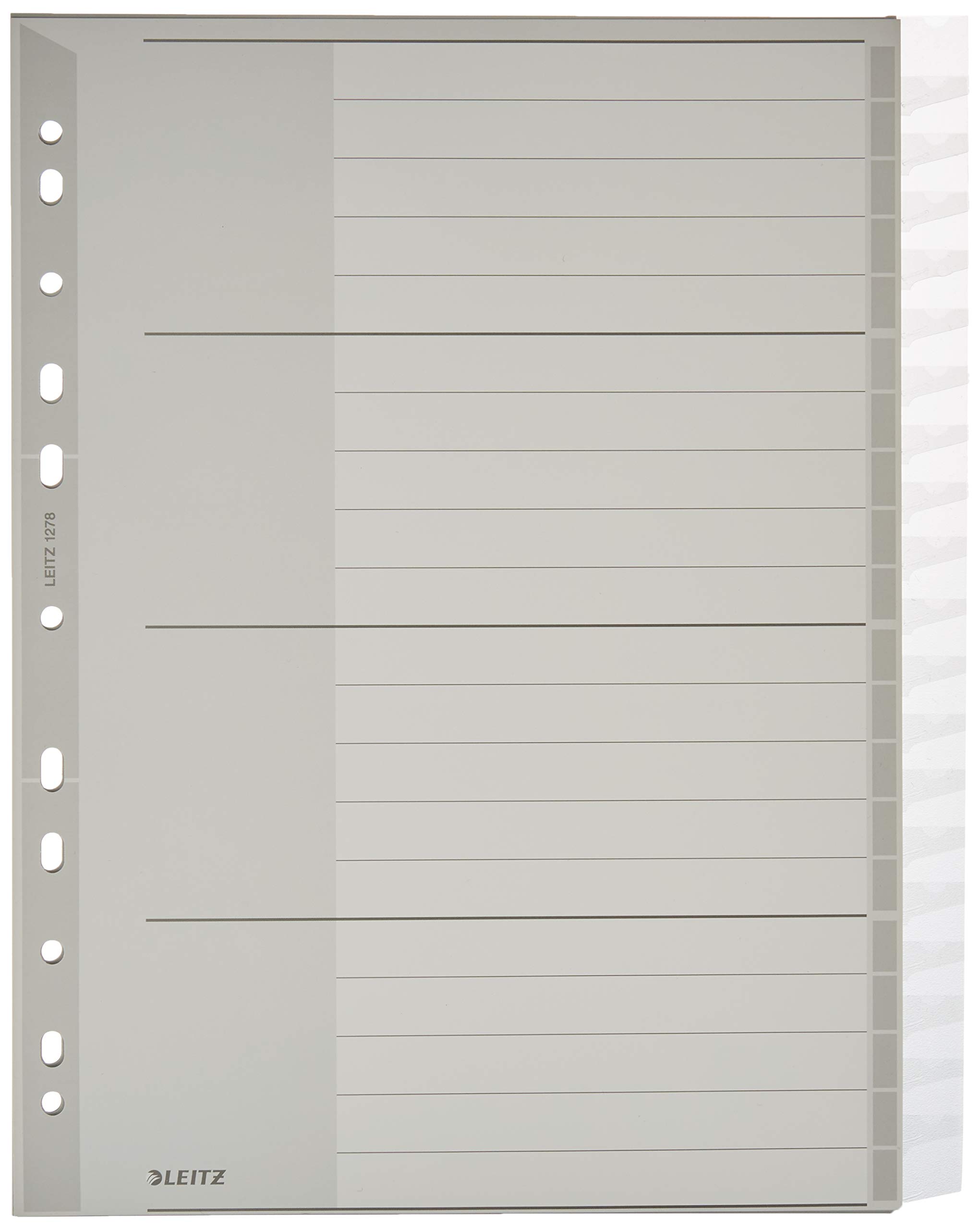 Leitz 12780000 Plastic Index Blank A4 Polypropylene - Grey, 20 Sheets