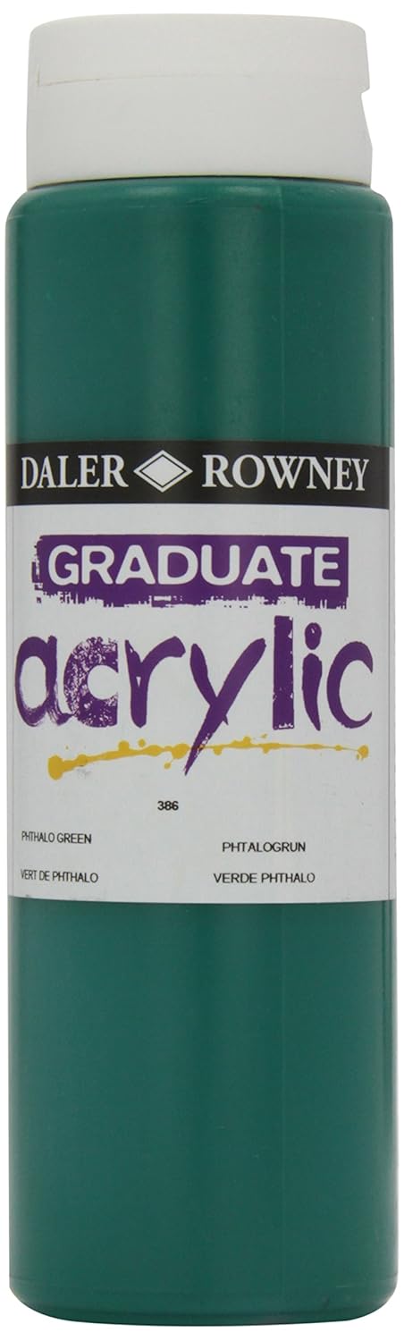 Daler-Rowney Graduate Acrylic Paint, Plastic Bottle, 16.91oz - 500 ml, Phthalo Green, 500 ml (Pack of 1)