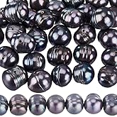 SUNNYCLUE 1 Box 43~48Pcs 7.5~10mm Freshwater Pearl Bead Black Pearls Beads Natural Cultured Baroque Round Irregular Obsidian Genuine Pearl Beads for Jewelry Making Bead Supplies DIY Necklace Bracelet