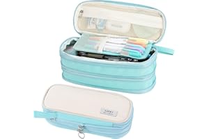 Tergopa Large Pencil Case Zipper Pencil Pouch Organizer Big Capacity Pencil Bag with Handle Portable for Girls Kids Adults Gift Pen Case for School Home Office Light-blue