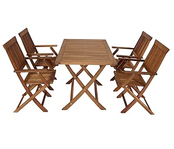 DEGAMO Klappgarnitur Tobago Akazie 5-teilig (4X Klappsessel, 1x Klapptisch 70x120cm), FSC®-Zertifiziert
