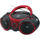 JENSEN CD-490 Portable Stereo CD Player with AM/FM Radio and Aux Line-in, Red and Black