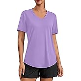 PINSPARK Soft Workout Tops for Women Short Sleeve V Neck Moisture Wicking UPF 50+ Sun Protection Quick Dry Gym Shirts
