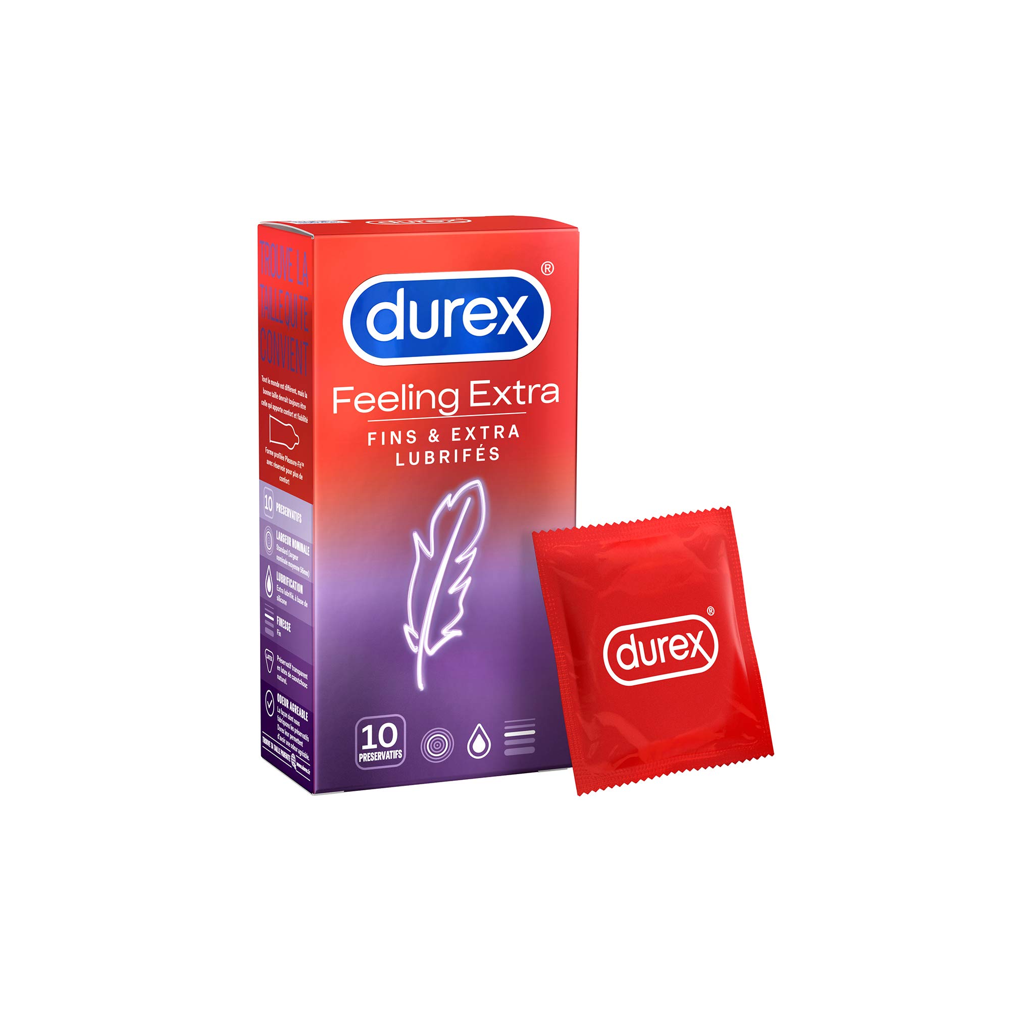 Durex Feeling Extra – 10 Men's Condoms Fine and Extra Lubricated