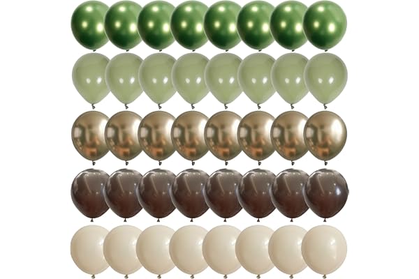 Sage Green Brown Safari Balloons, 60PCS Dusty Olive Green Coffee Beige Metallic Gold Eucalyptus Latex Balloon, Camo Army Hunt
