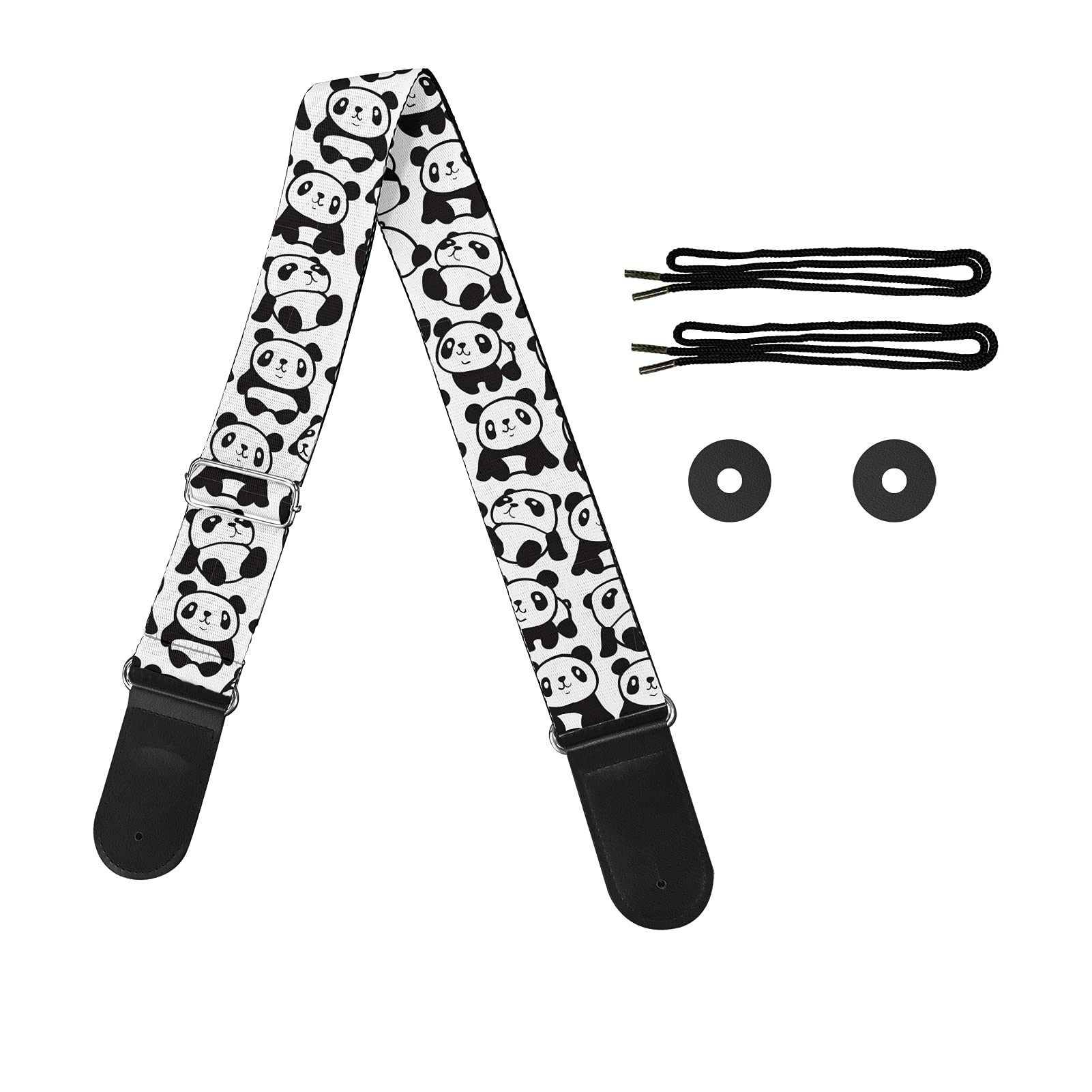 Jeiento Cute Panda Printed Guitar Strap Shoulder Pad with Comfortable Edge Webbing Sturdy to Hold Guitar for Guitar Bass