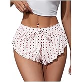 MAKEMECHIC Women's Pajama Bottoms Floral Print Plaid Tie Front PJ Shorts Slit Hem Cherry Summer Lounge Shorts