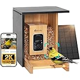 Birdfy Smart Bird Feeder with Camera, High-End Bamboo, Solar Powered Bird-Feeder with 2K Camera for Live Stream&Permanent AI Identifies Birds with Motion Detection,Ideal for Mom,Gran&Me