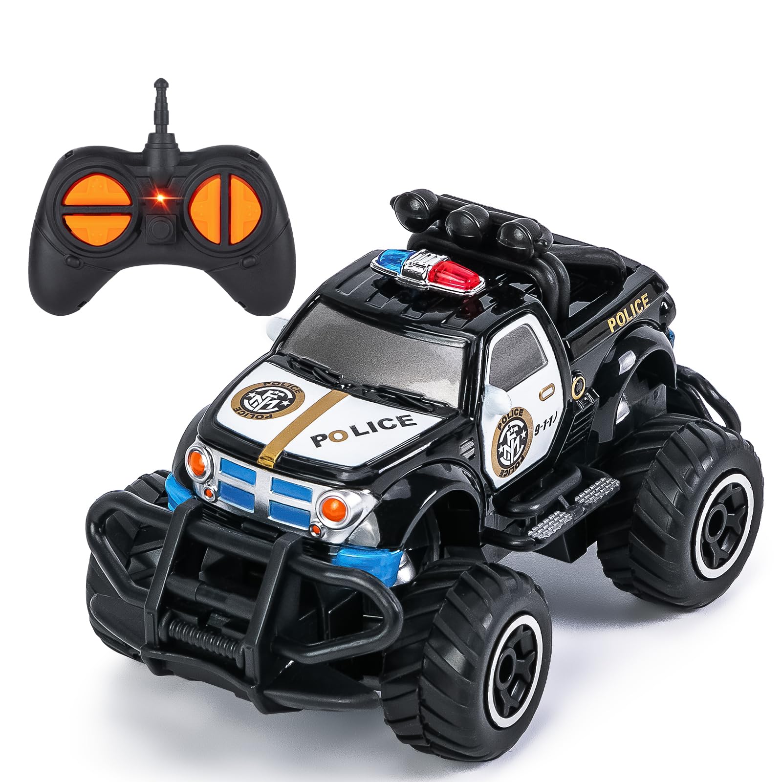 Highttoy Remote Control Car Toys for 2 3 4 Year Olds, 2.4GHz 4-Channel Mini Remote Control Police Car for Kids, Gifts for 2+ Year Old Boys Girls, Black