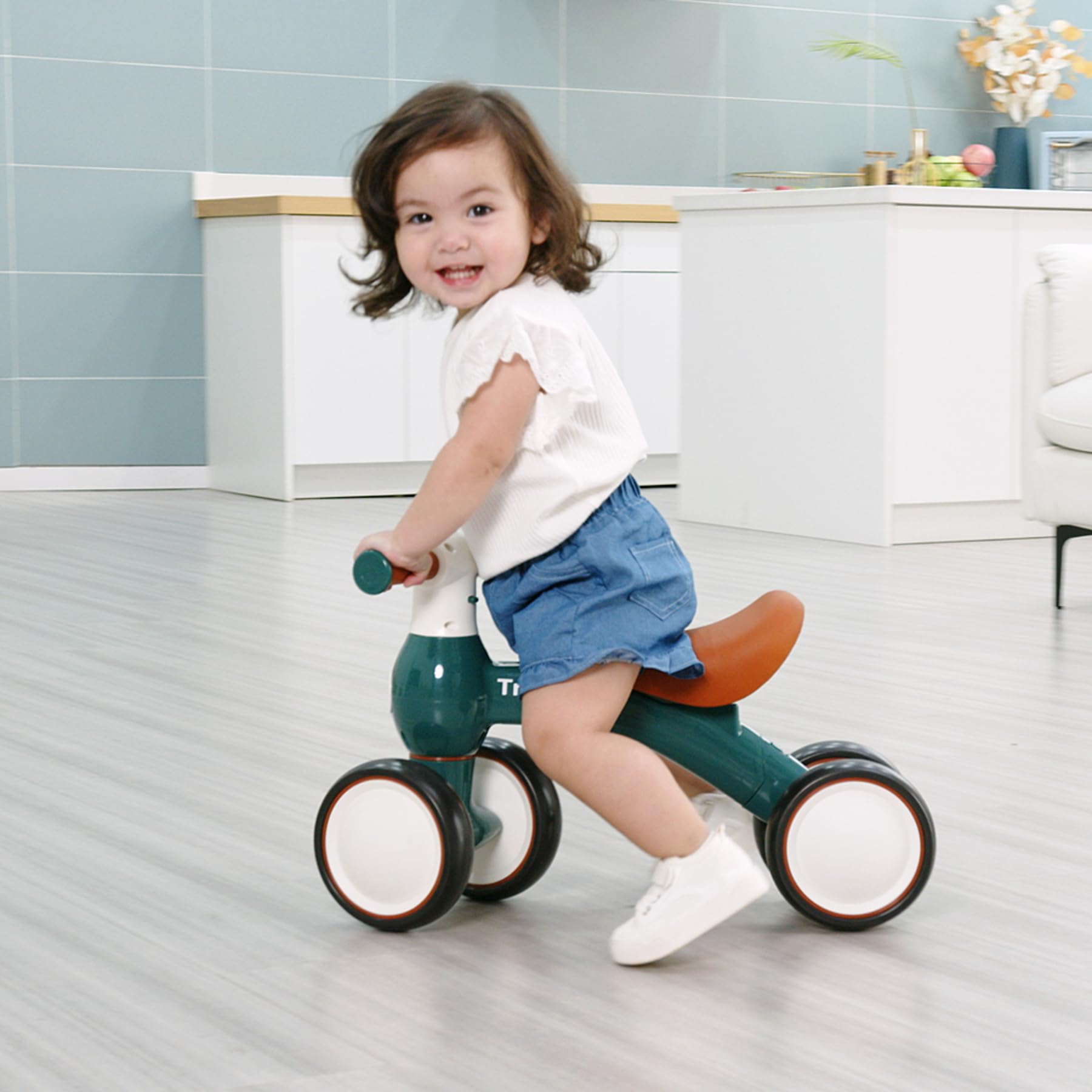 Trimate Baby Walker Balance Bike, Green - Perfect Ride-On Toy for 1-Year-Olds, with 4 Wheels, Ideal for Boys and Girls (12-24 Months)