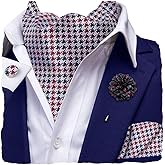Hi-Tie Silk Ascot for Men Self Tie Men's Cravat and Flower Lapel Pin Handkerchief Cufflinks Set for Wedding Party