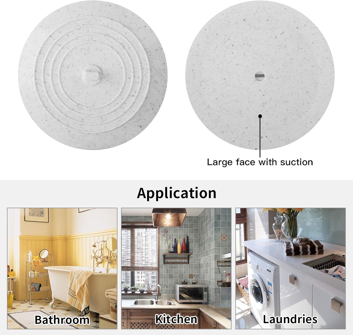 Cuttte Silicone Bathtub Stopper, 6 Inches Large Drain Stopper, Flat Suction Drain Cover, Tub Stopper Drain Plug for Kitchen, Bathtub and Laundry (Gray dot): Kitchen & Dining
