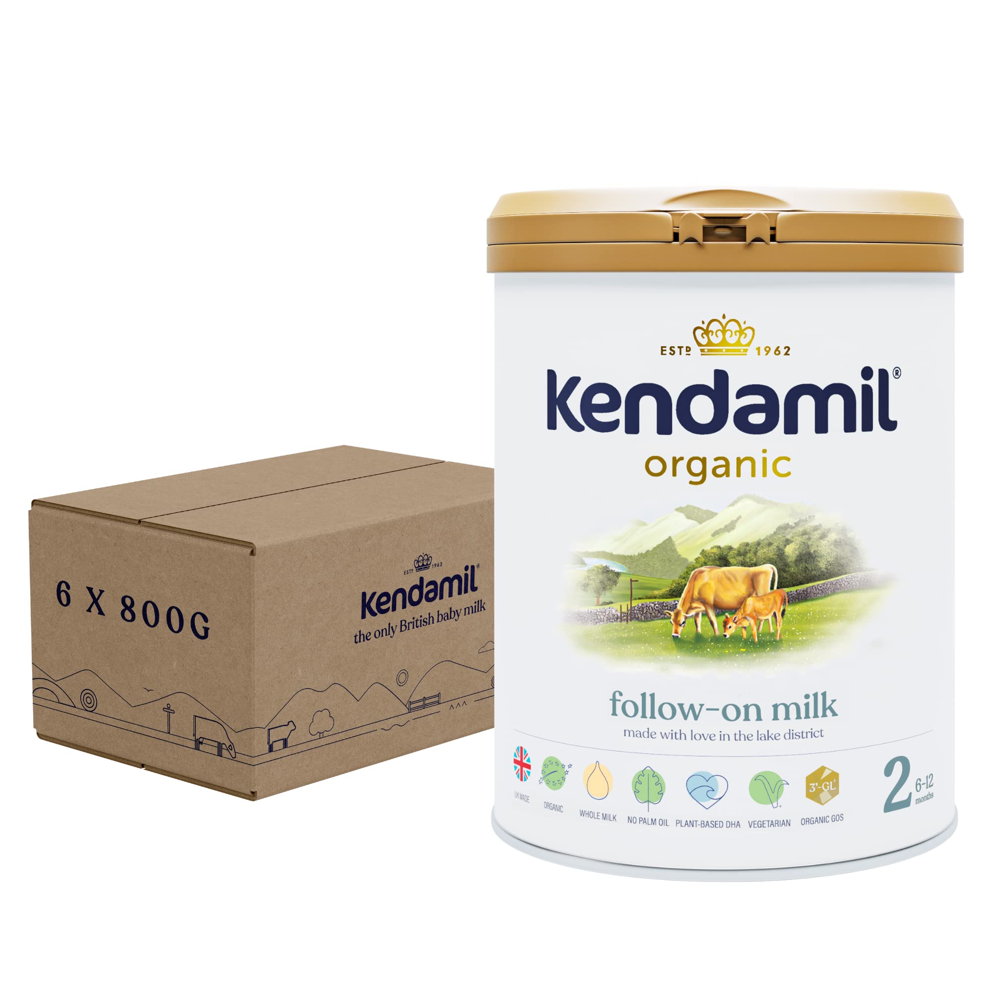 (6x800g) Kendamil Organic Follow On Milk, Stage 2 – British Made, Organic Whole Milk Formula – with HMOs, No Palm Oil, No Fish Oil, No SOYA, No GMOs