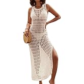 Bsubseach Crochet Beach Cover Up Dresses for Women Sleeveless Swimsuit Cover Ups Long Knit Bathing Suit Swim Dress