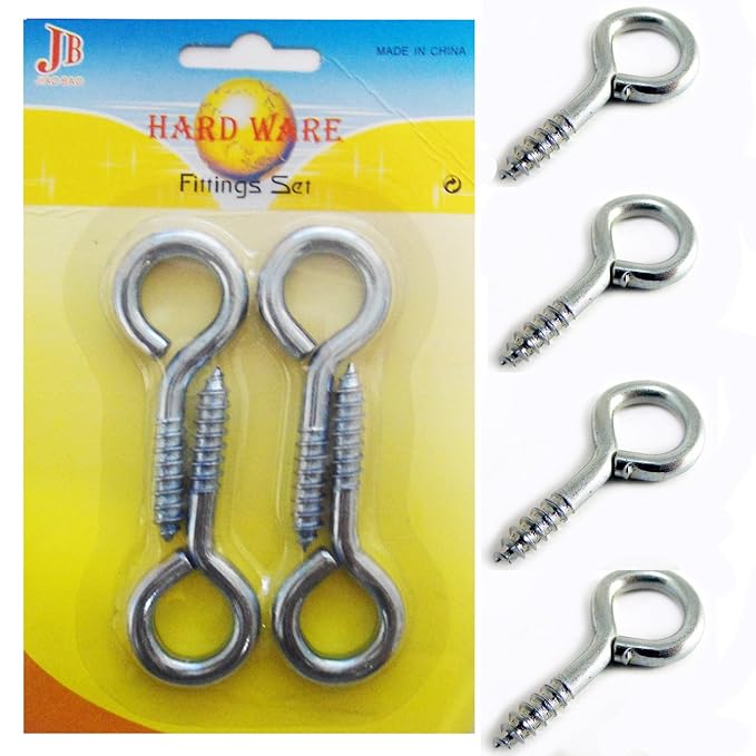 4 x Eye Screw Hooks Large Nail Heavy Duty Wall Hanging Fixing Steel