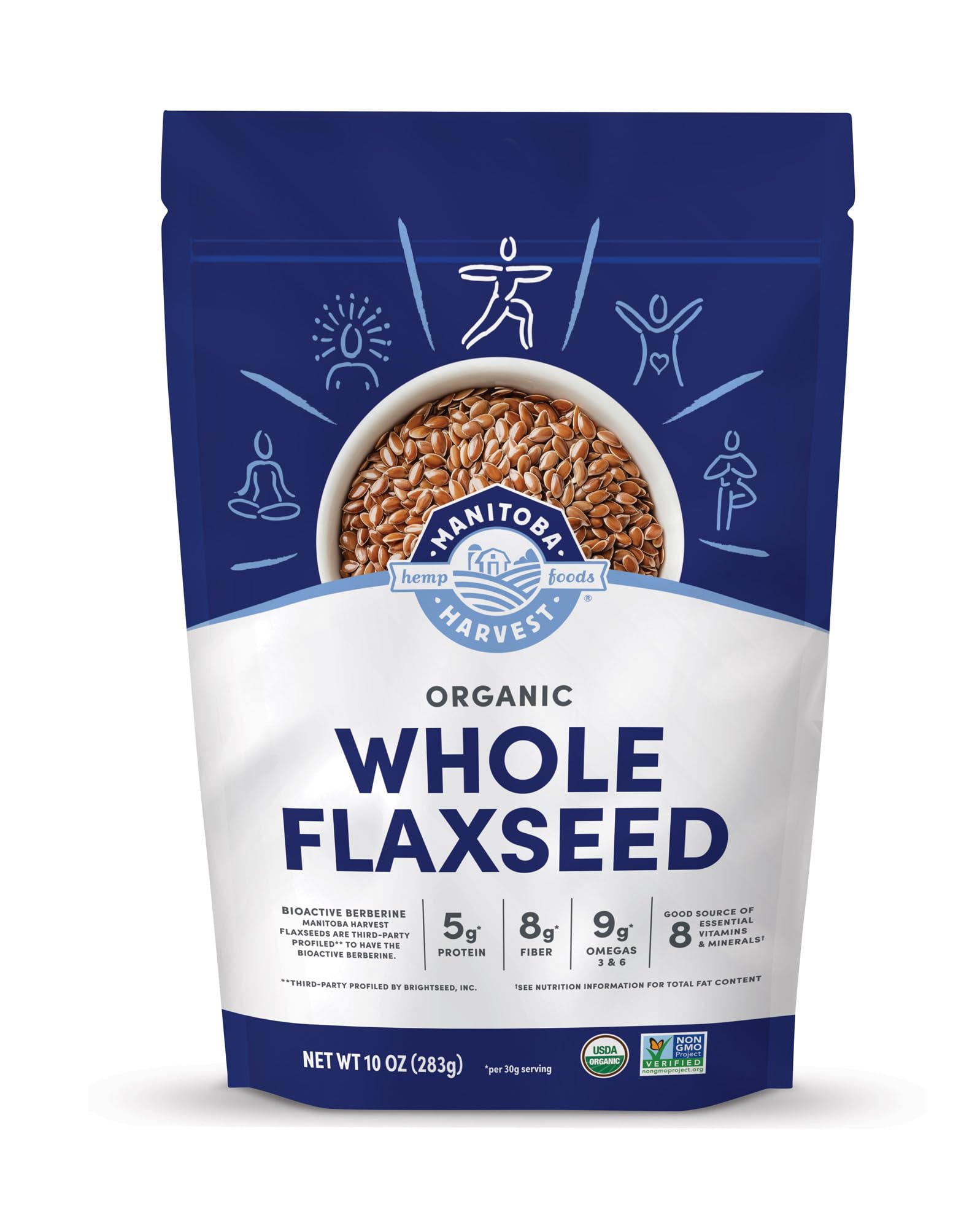 Photo 1 of *2/28/2027* Manitoba Harvest Whole Organic Flaxseed, 5g Plant Based Protein and 9g Omegas 3 & 6 per 30g Serving - Perfect for Smoothies, Yogurt & Cereal - Non-GMO, Organic, Vegan, 10oz (Pack of 1)
