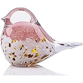 WUBIANJIE Hand Blown Glass Bird Statue Collectible Animal Art Paperweight, Living Room Bedroom Bookshelf Coffee Table Small Ornaments Shelf Home Decoration (Pink)