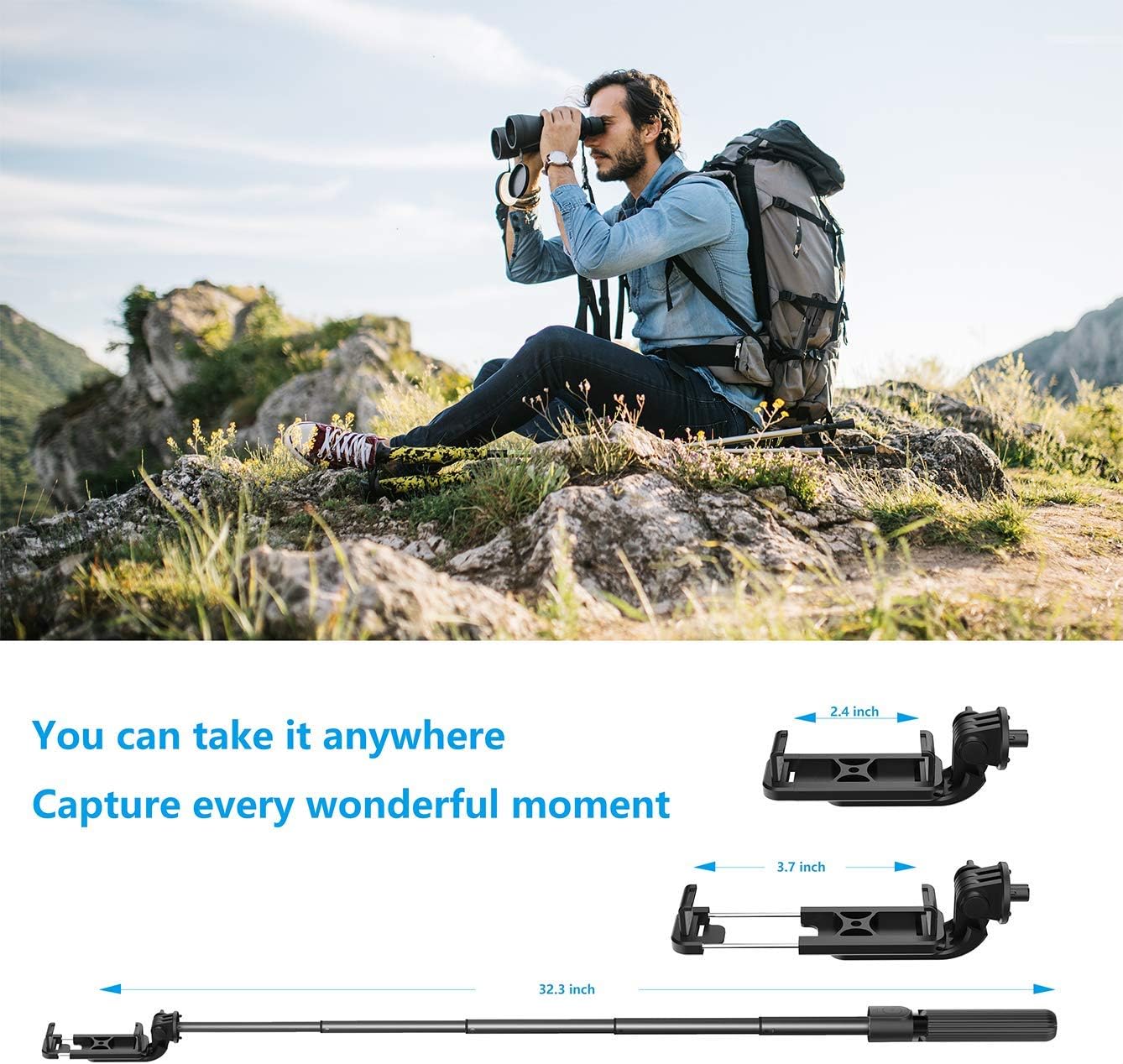 Selfie Stick Tripod with Removable Wireless Bluetooth Remote Shutter Compatible,Lightweight Extendable Aluminum Pocket Selfie Stick for iPhone 11/XR/X/8/8P/7/7P Android Phone，Gopro,Webcam and Camera: Camera & Photo