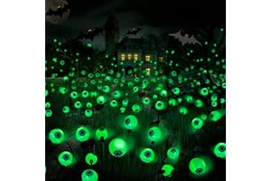 FLUMY Outdoor Halloween Decorations, 2-Pack Solar Swaying Garden Lights, Scary Eyeball Solar Landscape Pathway Stake Fairy Lights, 16 LED Waterproof Outdoor Lights for Halloween Party Decor Yard Patio