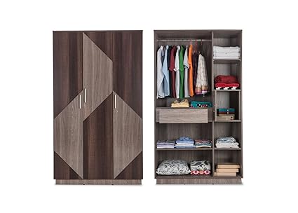 Durian Thomas 3-Door Wardrobe (Glossy Finish, Grey)