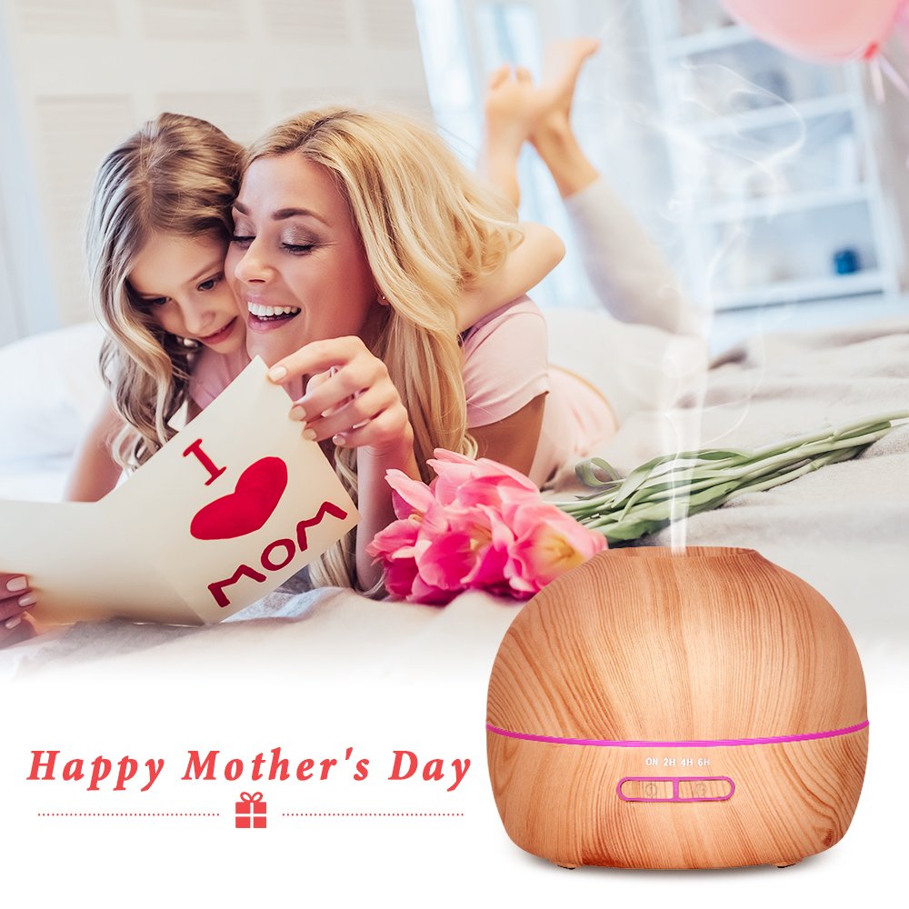 Hysure Wooden Cool Mist Humidifier Small Personal Humidifiers Ultrasonic Aromatherapy Oil Diffuser for Baby with 7 Colorful LED Lights Changing for Home, Bedroom, Office - Light Wood