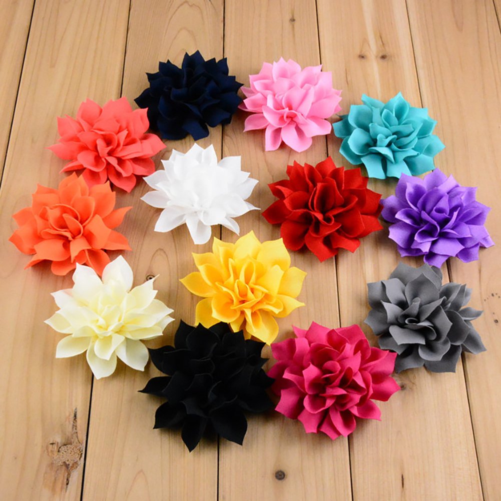 13PCS Assorted Colours Baby DIY Flower Headbands Decorative Wedding Flowers Handmade Ribbon Flowers Women Girls Chiffon Fabric Flowers (3.15 Inch - 13 Color)