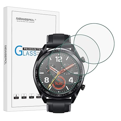 NEWZEROL [Paquete de 4] para Huawei Watch GT / GT Active / GT Protector de pantalla elegante (tamaño actualizado) 2.5D Arcos Edges 9 Dureza Protector ...