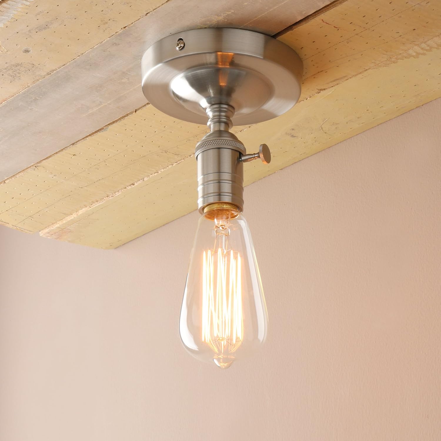 PathsOn Industrial Retro Loft Bar Kitchen Pendant Light Fitting Ceiling Lamp Flush Mount Switch Light Fixture Chandelier Decorative Lighting E27 (Brushed) - Image 3