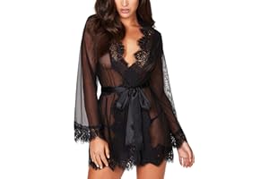 Sexy underwear for Women's Lace Kimono Robe Sexy Lingerie Babydoll Nightwear Mesh Nightdress Transparent Kimono Chemise