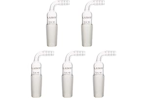 Laboy Glass 90 Degree Vacuum/Gas Inlet Adapter with 24/40 Inner Male Joint and 10 mm Bent Hose Connection, Pack of 5, Borosilicate 3.3 Lab Glassware
