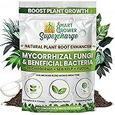 Mycorrhizal Fungi with Beneficial Bacteria, Trichoderma, Sea Kelp, Molasses, Yucca, Smart Grower Supercharge Plant Root Enhancer 2oz Super Concentrate Powder Makes 25 Gallons