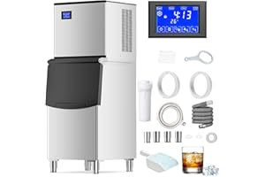 FREEZLABS Commercial Ice Maker Machine 570 Lbs/24H with 400LBS Large Storage Bin Ice Ready in Air Cooled Clear Cube Ice for Bar Business Cafe (570Lbs/24H)