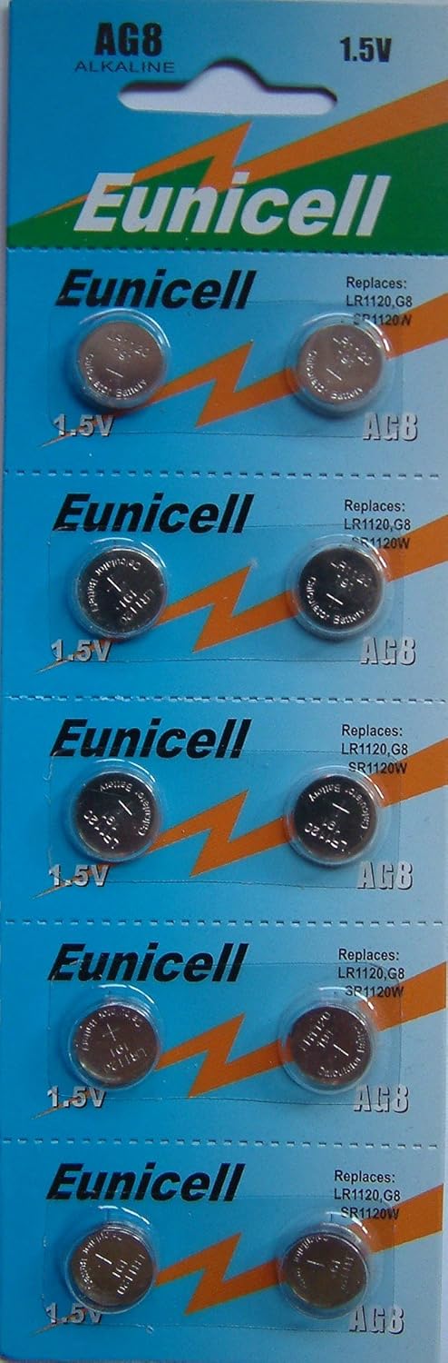 10 x Eunicell AG8 1.5v Alkaline Button Cell Batteries G8 LR55 LR55SW LR1120 L1120E LR1120SW LR1121 L1121E SR1121W 381 391 type