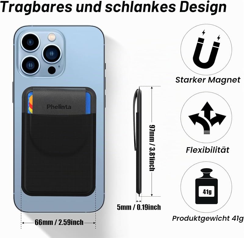 Magnetische Handy Kartenhalter für MagSafe Wallet, Magnetic Card Holder Wallet Kompatibel mit iPhone 18 Pro Max/18 Pro/17/Air/16/15/14/13/12 Series, zur Aufbewahrung von 1-5 Karten, mit Flap