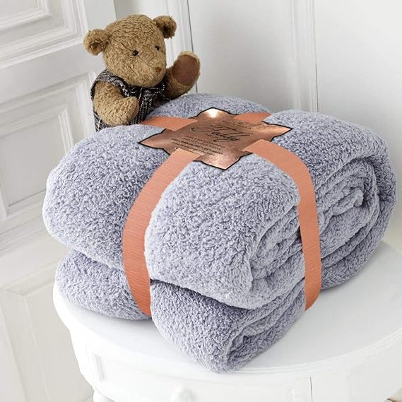 [hachette] TEDDY FLEECE BLANKET [GREY SILVER/KING SIZE 200X240CM] THROW OVER BED LARGE BEDSPREAD