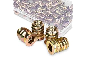 CARLWIN Premium Threaded Inserts for Wood, 60 Pieces 1/4"-20 Wood Inserts, Steel Threaded Inserts for Furniture (1/4"-20 x 15mm)