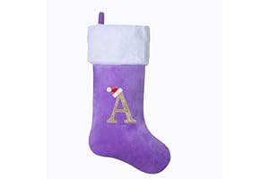 AUAWMLK 20-Inch Christmas Stocking with Embroidered Letter, Thick and Luxurious Purple Velvet with Super Soft Plush Cuff Personalized Festival Decoration for Xmas and New Year Party (Letter A)
