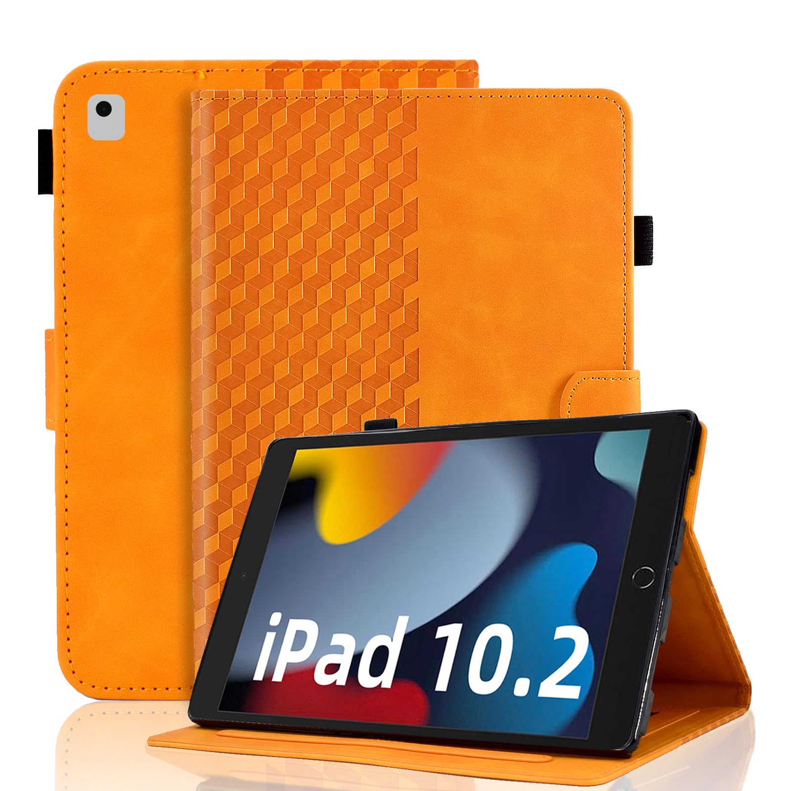 Vkooer Case for iPad 9th / 8th / 7th Generation 10.2-inch 2021/2020/2019, 10.5'' iPad Air 3/Pro 2017 Leather Folio Cover with Card Pocket Multi Angle Viewing, Orange — image 1