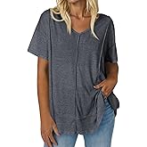 Tankaneo Womens Oversized Tshirts Knit V Neck Short Sleeve Tunic Tops Summer Casual Loose Fit Tee Shirts