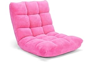 S AFSTAR Cushioned Floor Chair, 14-Position Adjustable Padded Lazy Recliner with Comfortable Back Support and Skin-Friendly Cover, Great for Reading, Playing Game, Meditating (Delightful Pink)