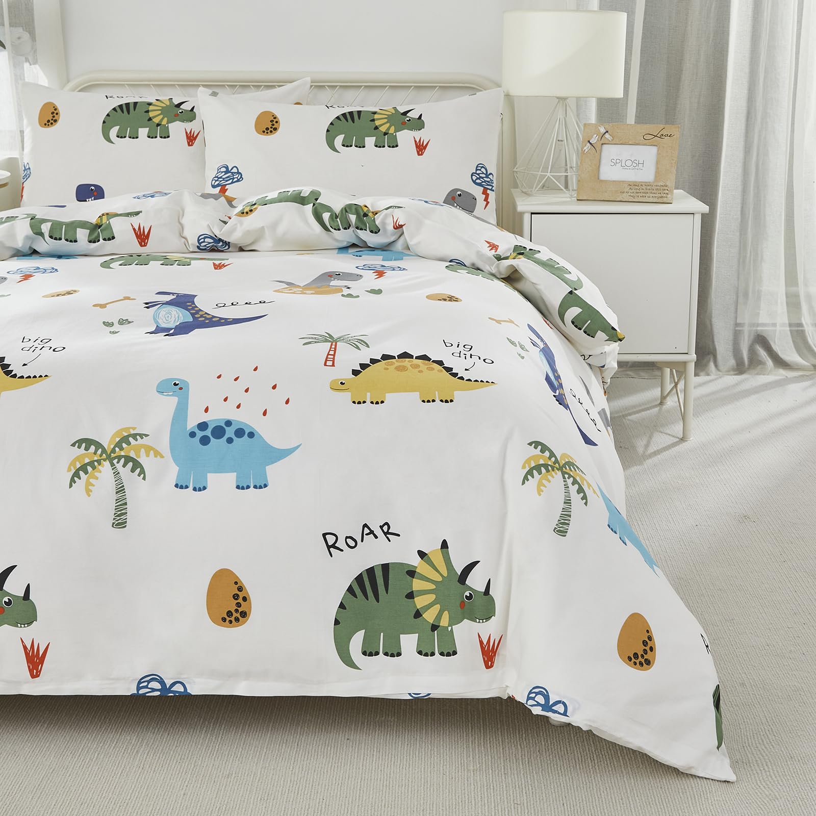 HMtideby Big Dinosaur Toddler Kids Bedding Set for Girls and Boys, Cot Bed Duvet Cover with Pillowcase, 2 pcs, 120 x 150 cm