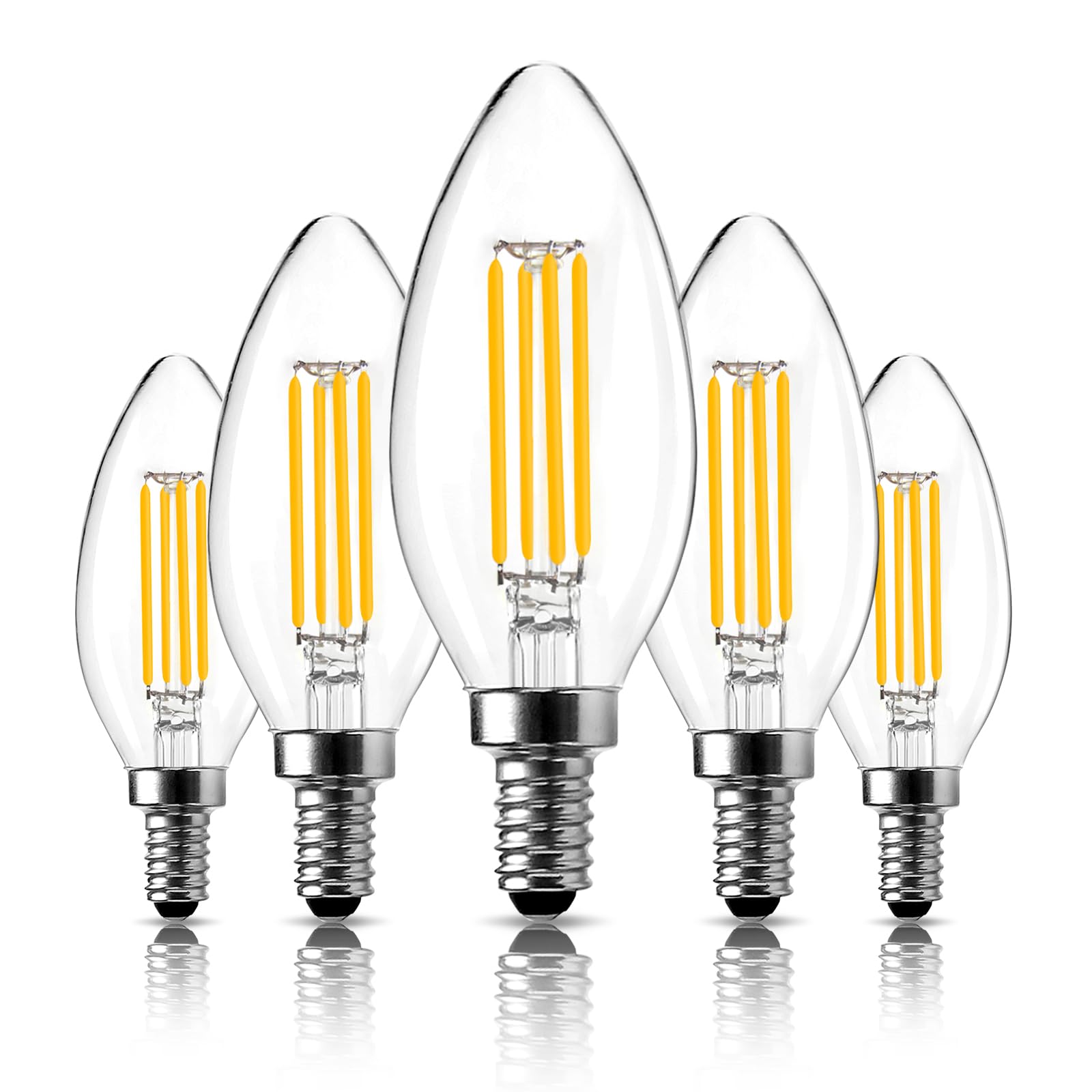 LangPlus+ 5 Pack 4W C35 LED Candle Light Bulb, Dimmable E14 Small Edison Screw Chandelier Bulbs, 2700K Warm White LED Vintage Candelabra Bulb