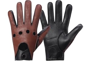 Meetoget Mens Leather Gloves For Driving Deerskin Soft and Durable CAM02,Black/Saddle,Size XL