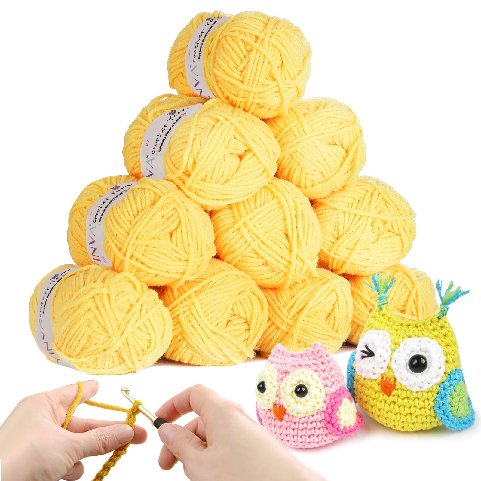 Crochet Yarn 10Pcs x 25g Knitting Yellow Wool Acrylic Yarn Crochet Wool Yarn for Beginners Adults Wool and Crafts-Yellow Corn