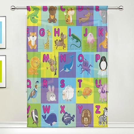 Use7 Vorhang für Kinder, Tier-Alphabet, 139,7 x 213,4 cm, 1 Stück, Moderne Fensterbehandlung, für Kinder, Zuhause, Wohnzimmer