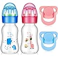 Jexine 4 Pieces Reborn Doll Accessories, Includes 2 Magnetic Pacifier and 2 Baby Doll Bottles Baby Alive Pacifier Feeding Bottle Gift for Baby Shower Birthday, Random Pattern, Pink and Blue (Cute)