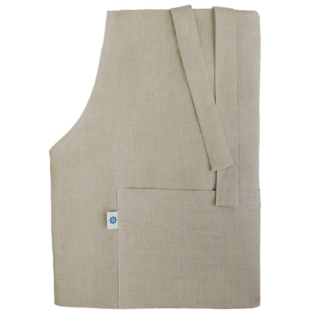 Linen & Cotton Apron for Women Men Ladies Cook Chef Kami -100% Linen, Beige Natural (70 x 100 cm (28''x 40'')) Unisex Durable with Pocket for Kitchen Bakers Crafting Flower Shop Coffee House Tea Rooms