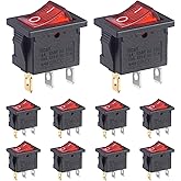 VEXUNGA Mini Lighted Rocker Switch On Off AC 125V/10A 250V/6A 3 Pin 2 Position SPST Snap-in Red Light Illuminated Boat Rocker
