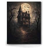 ART Halloween Canvas Wall Decor, Horror Castle Bat Wall Dark Academia Dark Moody Prints Aesthetic Vintage Poster Print Photo Wall Decor for Family Bedroom Decor 20x30inch