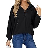 OPOIPIN Women's Long Sleeve Button V Neck Loose Fit Drawstring Casual Sweatshirts